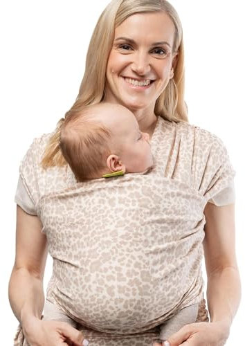 Boba Babytrage Neugeborenes bis Kleinkind – dehnbare Baby-Tragetuch – Babytragetuch – freihändiges Babytragetuch – Babytrage – Babytrage Neugeborene bis Kleinkind 3,2–15,9 kg (Sand Leopard)