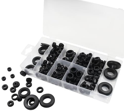 Piutouyar 180 Pcs 5mm Rubber Grommets,3/16 Inch Inside Diameter Rubber Hole Grommet Wire Grommets with Plastic Storage Case for Wire,Cables, Plugs,Firewall(7/8,5/8,1/4,7/16,3/8,5/16,1/2,1)