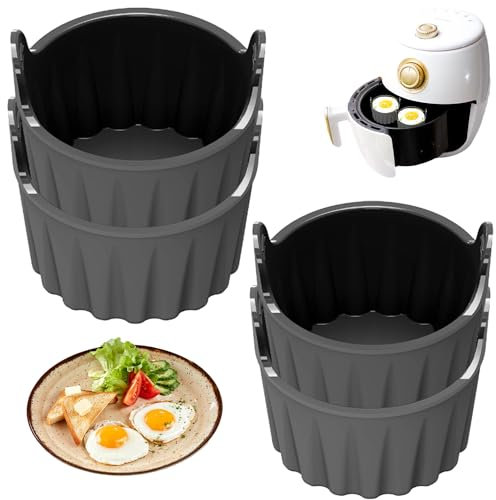 Movstriker 4 Pcs Air Fryer Egg Poacher, Ramekins for Air Fryer Food Grade Silocone Microwave Egg Poacher for Baking Souffle Cakes Custard and Pudding Oven Safe(Grey), YAO007
