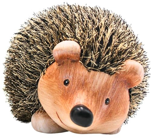 Dekohelden24 XXL - Dekofigur Igel, Keramik - Garten Igel, Dekoigel mit Fell liegend in braun, Größe ca. 19 x 19 x 22 cm.
