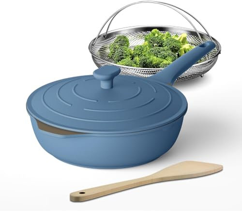 LIGTSPCE Always Antihaft-Mehrzweck-Sautépfanne, tiefe Bratpfannen, antihaftbeschichtet mit Deckel, 27,9 cm, große Bratpfanne, 6 Stück, PFOA-freie Kochpfanne, spülmaschinen- und ofenfest (Kieselstein)