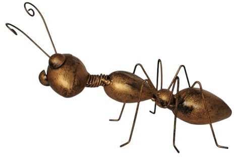 Ameise aus Metall 19cm große Figur Gold Deko Gartenfigur Eisen Insekt Dekofigur Metallfigur Blechfigur Gartendeko Garten Statue Tier Skulptur Wanddeko Objekt für Hof Terrasse Wohnzimmer Büro
