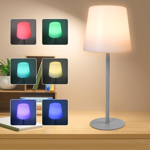 LIGJOY RGB Tischlampe Kabellos, Akku Tischleuchte Dimmbar mit Fernbedienung, 16 Farben IP54 Tischlampe Outdoor für Nachttisch, Esstisch, Schreibtisch, Restaurant, Wohnzimmer, Garten, Camping