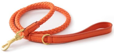 feiling Hundehalsband Leder Einstellbare Hunde Halskette für Kleine Mittelgroße und Große Hunde Geflochten Lederhalsband (orange Leine, L)