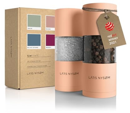 LARS NYSØM Salz und Pfeffer Mühlen Set aus Edelstahl mit einstellbarem Keramik-Mahlwerk 2 Stück I Manuelle Gewürzmühlen mit hochwertigem Design (2 Stk) (Creamy Peach)