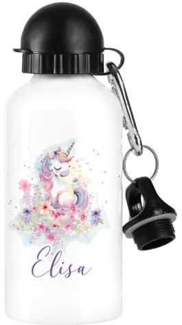 Striefchen® Trinkflasche mit niedlichem Tiger und Wunschname 500 ml BPA frei Aluminium (Einhorn)