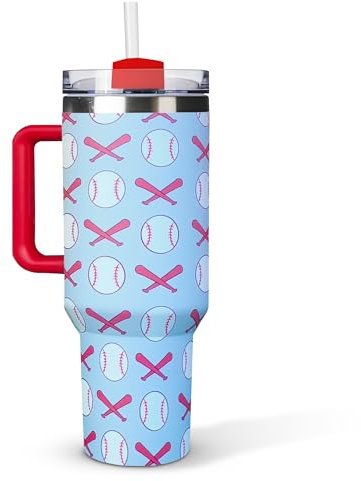 Maestrox 40oz Tumbler Cup with Handle and Straw Lid, Stainless Steel Travel Mug, Double Wall Vacuum Insulated Coffee Mug Leakproof Bottle for Hot & Cold Drinks (Red & Light Green)
