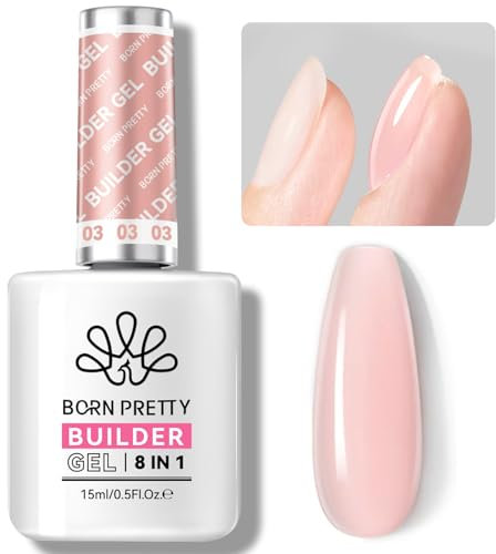 BORN PRETTY 15ML Colle à Faux Ongles 8 EN 1, Gummy Base Gel Pose Américaine, Versatile Pink Nail Glue pour Extension d'ongles et Apex Builder, Colle Ongle Capsule UV/LED pour Nail Shaper Renforçateur