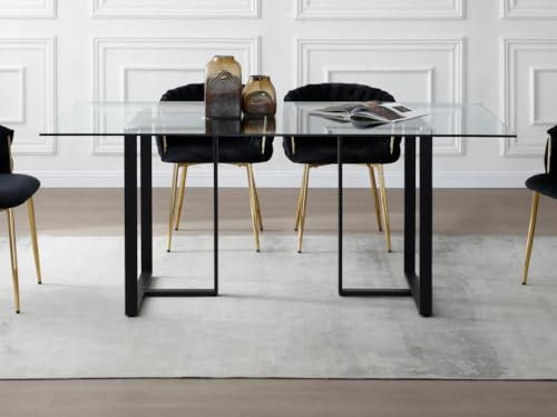 PASCAL MORABITO - Table à Manger 6 Personnes en Verre trempé et métal - Transparent et Noir - NILESA II de