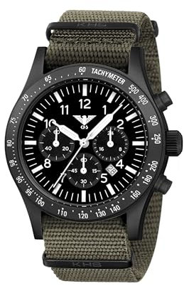 KHS Platoon Black Steel Solar Chronograph KHS.PLABSSC.NSGO mit Natoband Steingrau-Oliv