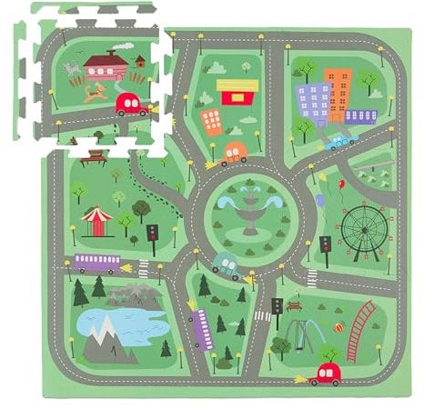Relaxdays Puzzlematte, 21tlg. Baby Spielmatte, Stadt-Motiv mit Straßen, schadstofffreier Schaumstoff, Kindermatte, bunt
