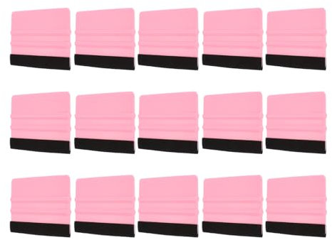 QUARKZMAN 15 Stück Vinyl-Rakel, Filzkanten-Vinyl-Wrap-Decal-Rakelwerkzeug, 4-Zoll-Autovinyl-Folien-Schaber-Plastikrakel für Autowrap, Schildherstellung, Fenster, Pink, Rechteck