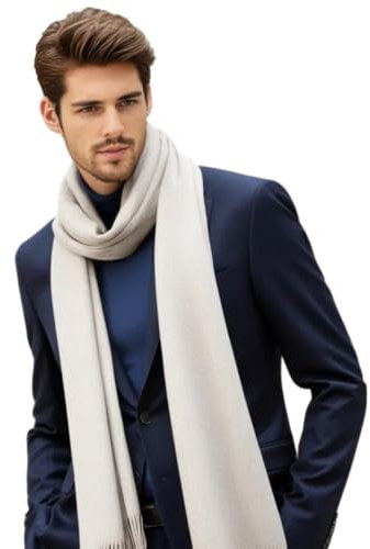 LA FERANI Herren Sommerschal Kaschmir creme 180x70cm extra dünn für formelle Anlässe Anzug elegant Stil Klassik Herrenschal Geschenk für Ihn (Creme)