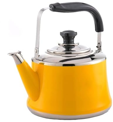 Yellow Stovetop Teapot, Cute Tea Kettle, Stainless Steel Whistle Tea Pot Teakettle with Foldable Handle, Suitable for Hiking, Camping(2L)
