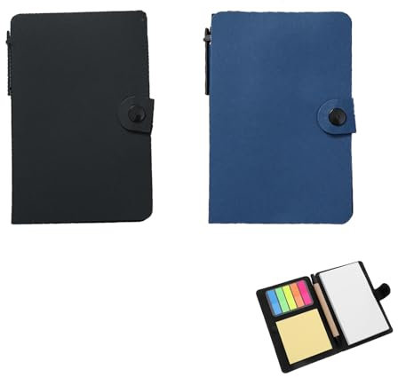 CALLYSONIC 2 Stück Kraftpapier Notizbuch mit Haftnotizen, Klebezettel Set mit Stift,Bunte Sticky Notes, Post it Notizblock für Schule, Büro, Reisen, Notizen, Schwarz und Blau