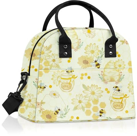Clastyle Sac Isotherme Repas Femme Été Feuille Sac Gamelle Travail Portable mit Bandouliere pour Pique Nique,Abeille Marguerite