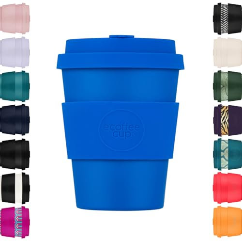 Ecoffee Cup Tasse à café réutilisable et écologique 100 % végétale avec couvercle et manchon en silicone, sans mélamine et biodégradable, passe au lave-vaisselle/micro-ondes (bonassola) 240 ml