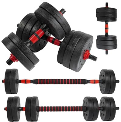 unycos - Juego de Mancuernas Ajustables con Barra Recta de Conexión, Discos【15 kg】de Cemento Recubiertos, Pesas de Agarre Ergonómico para Gimnasio en Casa y Fitness (Red Transformer)