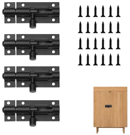 4Pcs Black Bolt Lock 2 Inch Door Bolt Small Door Lock with Screws Safety Sliding Bolt Lock Aluminium Alloy Door Bolts for Internal Doors Bedroom Bathroom Garden Gate Door Lock Bolt