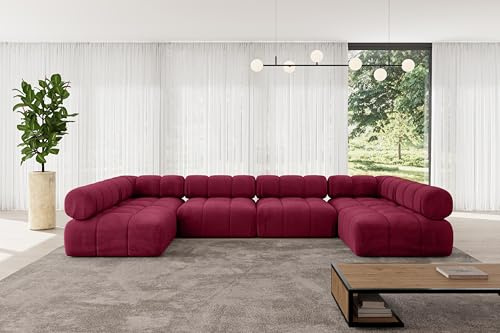 ALTDECOR Modulares Sofa Ecksofa in U-Form Corner modular Sofa Eckcouch Couch Wohnlandschaft Cauchsofa Polstersofa Garvo-U2-380x190x70 cm Bordeauxrot