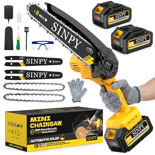 Mini Chainsaw Cordless 8 Inch with 8000mAH Battery, 880W Electric Chain Saw with Auto Oiler/Safety Lock Handheld Chainsaws for Tree Branches, Courtyard, Garden Gifts for Men Dad Husband