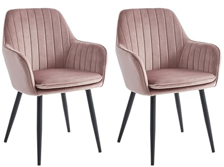 Colenis Esszimmerstuhl, 2er Set, Küchenstuhl, Sessel, Samt, Polsterstuhl mit Armlehnen, Loungesessel, bis 120 kg belastbar, Metallbeine, für Esszimmer, Küche, Rosa, Lavinia
