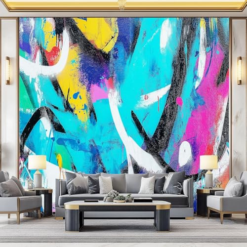 Fototapete Bunt Graffitiwand Vlies Tapeten, 450 x 280 cm (W x H) Abstrakte Kunst Wandtapete, Wanddekoration für Wohnzimmer Schlafzimmer