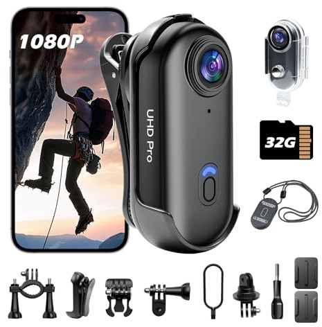 Pudet Luo Caméra Sport,32GB Camera Action WiFi HD1080P, 120° Minicaméra Sportive Étanche 30M Action Cam Corporelle Camera Vlog Petite Caméra Vidéo Moto Casque avec Accessoires Multifonctions