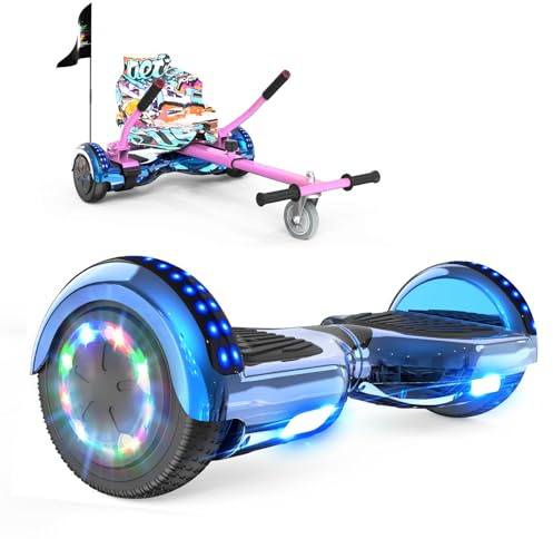 RCB Hoverboards mit Sitz Hoverkart komplett für Kinder, Skateboard mit Set, Hoverboards mit LED Lichtern und Bluetooth, Geschenk für Kinder