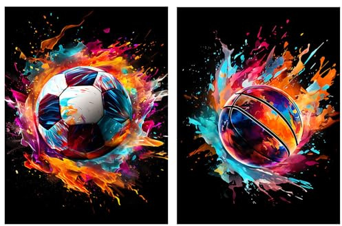 suaywo 2 Stück DIY Diamond painting zur Dekoration Wohn und Schlafzimmern | Fussball Basketball Diamond Painting Kit 3D Diamant Malerei - 40 x 30 cm Diamant painting Bilder