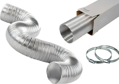 Tubo Flessibile Alluminio Semi-Rigido 80/100/125/150 mm – Resistente al Calore -30°C a +200°C – Per Cappa Cucina, Stufa, Aspirazione Aria, Pellet – 2 Fascette Incluse