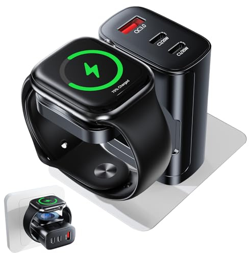 4 in 1 für Apple Watch Ladegerät,40W USB C iPhone Ladegerät PD Schnellladegerät für Apple Watch S11/10/9/8/Ultra/SE,USB-C Fast Charger für iPhone 17/16/15 Pro Max,iPad,Airpods Ladestation(Schwarz)