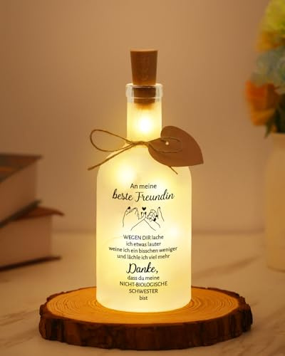 PRSTENLY Geschenke für Freundin, LED Flaschenlicht, Geburtstagsgeschenk Freundschaftsgeschenke für Frauen, Beste Freundin Personalisierte Dankeschön Geschenke Geburtstag Weihnachten