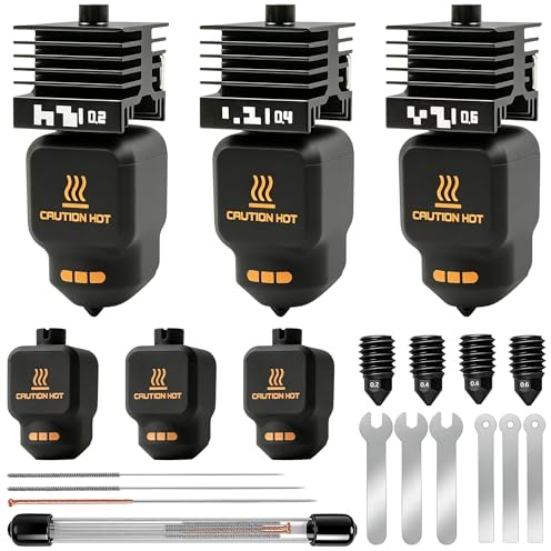 3-Pack 0.2MM+0.4MM+0.6MM P2S Hotend Kit for Bambu Lab P2S/X2D/H2D/H2S | Extruder Upgrade Include Gehärtete Hochtemperatur-Stahldüse,Silikonhülle & Reinigungsnadeln for Bambu Lab 3D-Drucker Zubehör