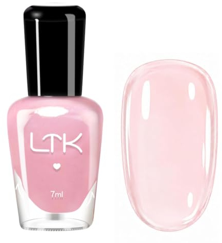 Jelly Nail Polish - Translucent Pink Nail Varnish, Sheer Nude Pink Nail Paint Lacquer, Quick Dry Water Based Glossy Polish, No UV Needed Buildable French Manicure DIY Nail Art