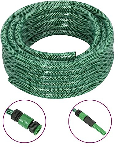 Mangloder - Manguera de jardín con kit de acoplamiento, verde, 0,5 pulgadas, 10 m, PVC, flexible, sin pliegues, para riego, riego, limpieza, lavado de coches, aspersores de césped, terraza y balcón