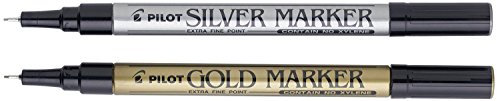 Pilot Super Colour Extra Fine Marker Bullet 1.0 mm Tip - Gold/Silver, Pack of 2