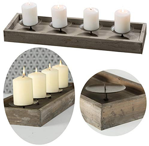 LS-LebenStil Kerzenhalter Holz 53cm Grau Braun Advent Kerzen-Tablett Kerzenschale