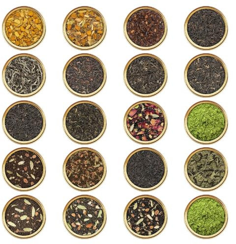 VAHDAM, World Sampler (20 Teas) Assorted Variety Pack - Black, Green, Chai, Herbal & More | Loose Leaf Tea Sampler | Gift Set for Women & Men