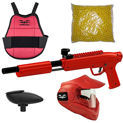Valken Kinder Kids Gotcha Gun inkl. Maske, Brustpanzer, Loader 120 und 500 Paintballs-Cal. 50, 0.5 J-rot Markierer Set, M