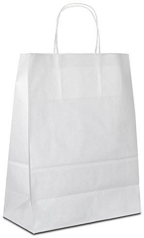 50 x Papiertüten weiß 18+08x22 cm | Papiertragetaschen mit Kordel | Kraftpapiertüten | Papiertaschen klein | HUTNER