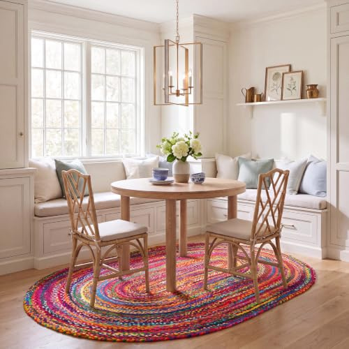 SAFAVIEH Zeitgenössische Teppich für Wohnzimmer, Esszimmer, Schlafzimmer - Umkehrbar - Braided Collection, Kurzer Flor, Rot und Mehrfarbig, 152 X 244 cm