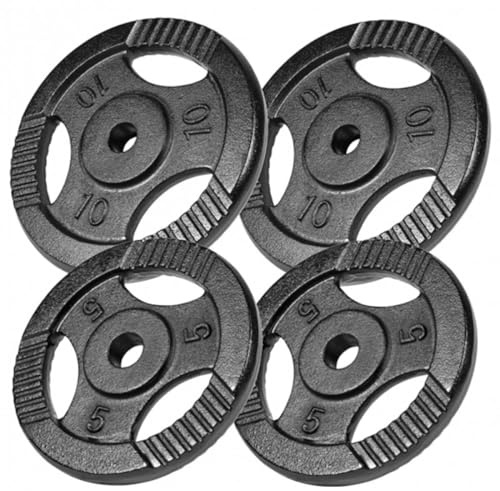 GORILLA SPORTS® Hantelscheiben 0,5–20 kg, 30/31 mm, Tri-Grip, Gusseisen | Einzeln oder als Set in Schwarz/Silber, mit 3 gerillten Griffen und KG-Angabe; Gewichtsscheiben für Kurz- und Langhanteln