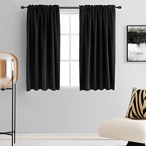DONREN Tende termoisolanti oscuranti al 99% per camera da letto, con tasca per bastone, per piccole finestre 106 x 137 cm di lunghezza, set di 2 pannelli, nero