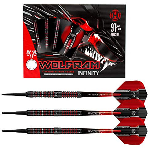 Harrows Wolfram Infinity 97% Tungsten Darts | Dartset mit weicher Spitze| 18g und 20g | Enthält Supergrip Fusion Shafts und 100 Micron Prime Flights (20g)