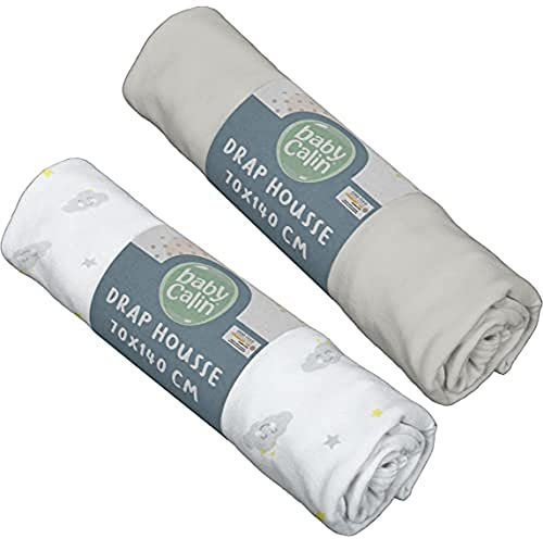 BabyCalin - 2er Set Spannbettlaken Wolke/Grau 70x140x17cm
