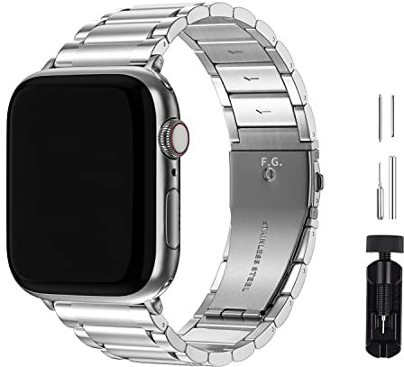 GerbGorb Cinturino Compatibile per Apple Watch 45mm/44mm/49mm, Cinturini in Acciaio Inossidabile per iWatch Serie 8 7 6 5 4, Apple Watch SE/SE 2/ Ultra, Argento + Hardware Argento