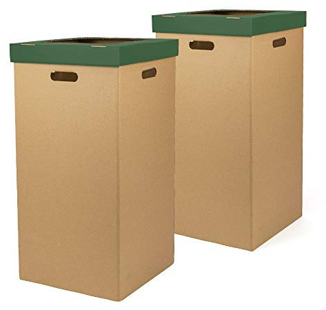 KARTOX ONLY BOXES 2er Pack Papierkorb aus Pappe, Papierkorb mit Deckel, Grün, Maße 37 x 36 x 70 cm (L x B x H) Recycling-Abfalleimer