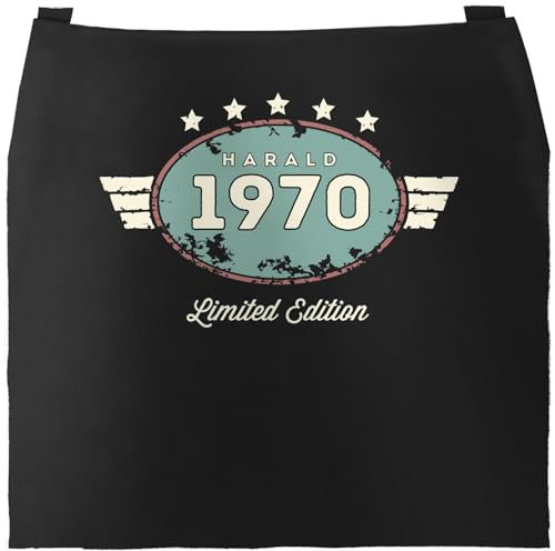 MoonWorks® Küchen-Schürze mit Namen Alter Kochschürze Vintage-Design personalisierte Geschenke Geburtstag Schwarz unisize