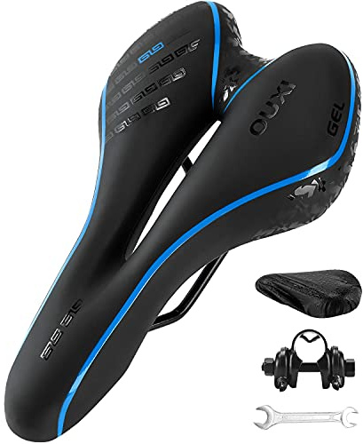 OUXI Comfort Bike Seat Comfortable Gel Bicycle Saddle Replacement Soft Padded with Shock Absorbing Waterproof for MTB Mountain Bike Road Bike Exercise Bike Men Women and Ladies - Blue